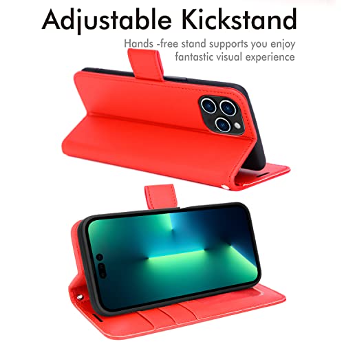 [Wallet Case] Protective Cover with Cash & Card Holder, Stand and Wrist Strap For Apple iPhone 14 Pro Max