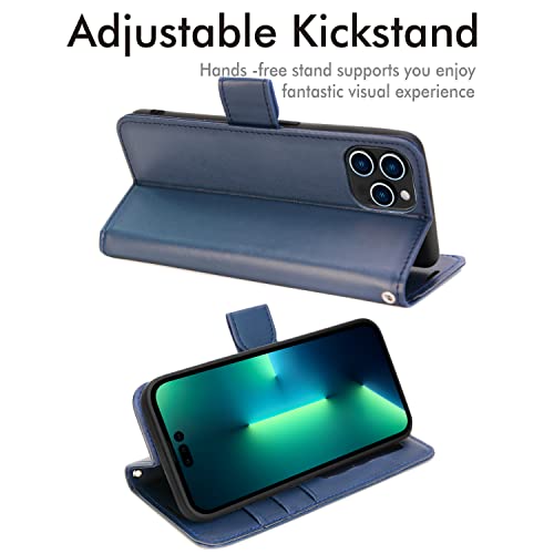 [Wallet Case] Protective Cover with Cash & Card Holder, Stand and Wrist Strap For Apple iPhone 14 Pro Max