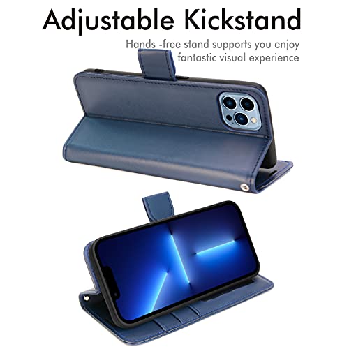 [Wallet Case] Protective Cover with Cash & Card Holder, Stand and Wrist Strap For Apple iPhone 13 Pro Max