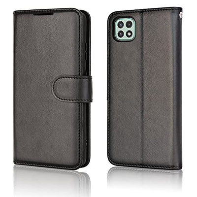 [Wallet Case] Protective Cover with Cash & Card Holder, Stand and Wrist Strap For Samsung Galaxy A22 5G