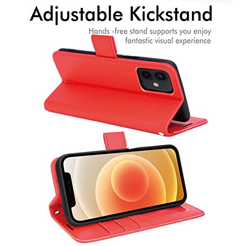 [Wallet Case] Protective Cover with Cash & Card Holder, Stand and Wrist Strap For Apple iPhone 12 Mini