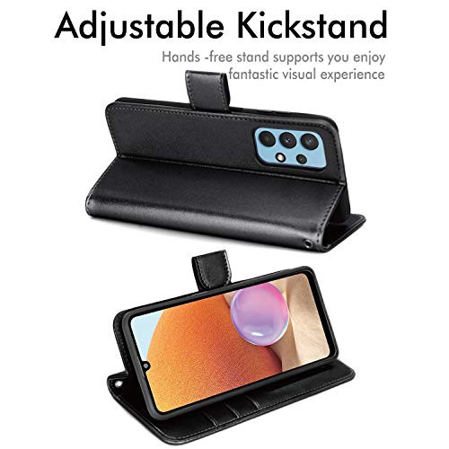 [Wallet Case] Protective Cover with Cash & Card Holder, Stand and Wrist Strap For Samsung Galaxy A32 5G