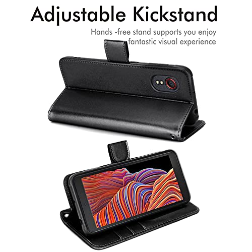 [Wallet Case] Protective Cover with Cash & Card Holder, Stand and Wrist Strap For Samsung Galaxy XCover 5