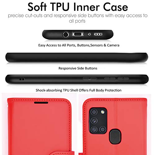 [Wallet Case] Protective Cover with Cash & Card Holder, Stand and Wrist Strap For Samsung Galaxy A21s