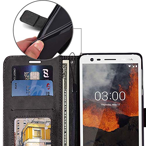 [Wallet Case] Protective Cover with Cash & Card Holder, Stand and Wrist Strap For Nokia 3.1