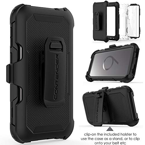 [Contender Case] Samsung Galaxy S9 Plus Heavy Duty Case with Built-in Screen Protector, 360 [Full Body] Protective Cover with Kick Stand