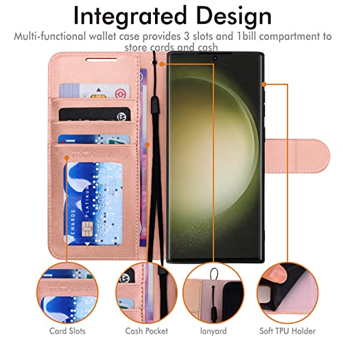 [Wallet Case] Protective Cover with Cash & Card Holder, Stand and Wrist Strap For Samsung Galaxy S23 Ultra