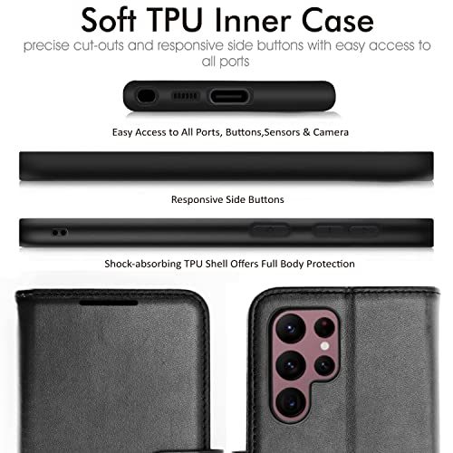[Wallet Case] Protective Cover with Cash & Card Holder, Stand and Wrist Strap For Samsung Galaxy S23 Ultra