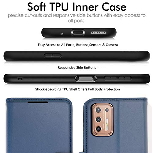 [Wallet Case] Protective Cover with Cash & Card Holder, Stand and Wrist Strap For Motorola Moto G9 Plus