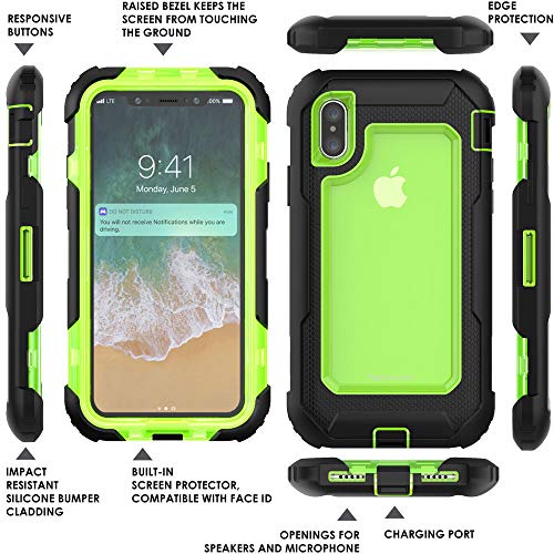 [Contender Case] iPhone XS Max Heavy Duty Case with Built-in Screen Protector, 360 [Full Body] Protective Cover with Kick Stand