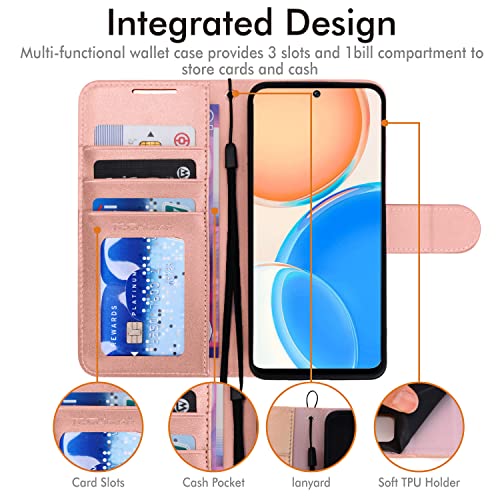 [Wallet Case] Protective Cover with Cash & Card Holder, Stand and Wrist Strap For Honor X8