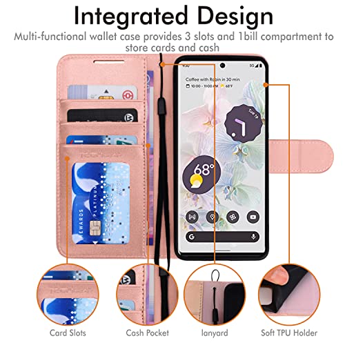 [Wallet Case] Protective Cover with Cash & Card Holder, Stand and Wrist Strap For Google Pixel 6
