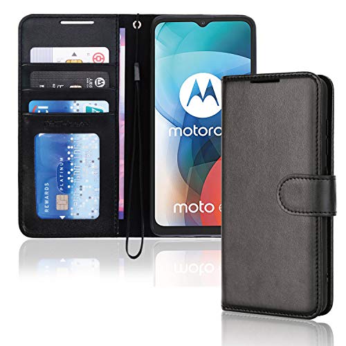 [Wallet Case] Protective Cover with Cash & Card Holder, Stand and Wrist Strap For Motorola Moto E7