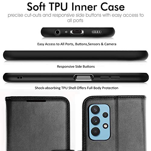 [Wallet Case] Protective Cover with Cash & Card Holder, Stand and Wrist Strap For Samsung Galaxy A32 5G