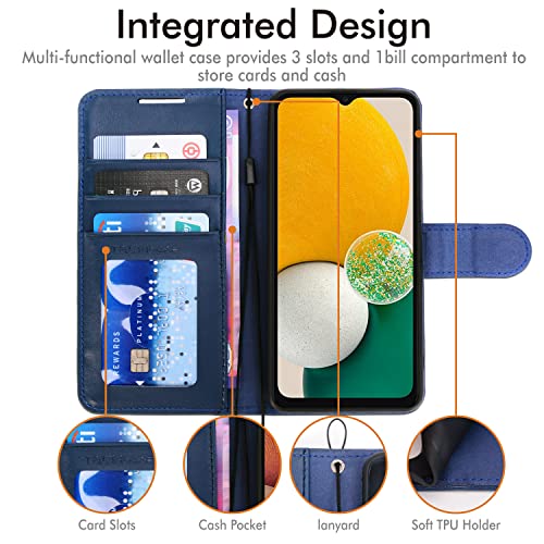 [Wallet Case] Protective Cover with Cash & Card Holder, Stand and Wrist Strap For Samsung Galaxy A04s / A13 5G
