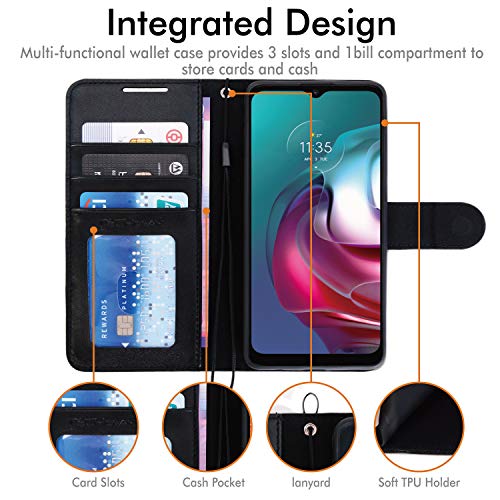 [Wallet Case] Protective Cover with Cash & Card Holder, Stand and Wrist Strap For Motorola Moto G30 / G10