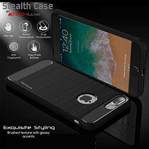 [Stealth Case] iPhone 8 Plus Soft Protective Slim Cover with Carbon Fibre Detailing