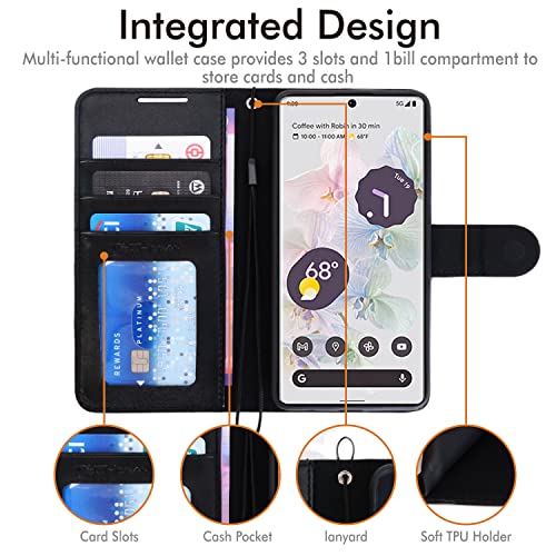 [Wallet Case] Protective Cover with Cash & Card Holder, Stand and Wrist Strap For Google Pixel 6