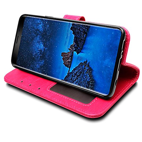 [Wallet Case] Protective Cover with Cash & Card Holder, Stand and Wrist Strap For Samsung Galaxy S9 Plus