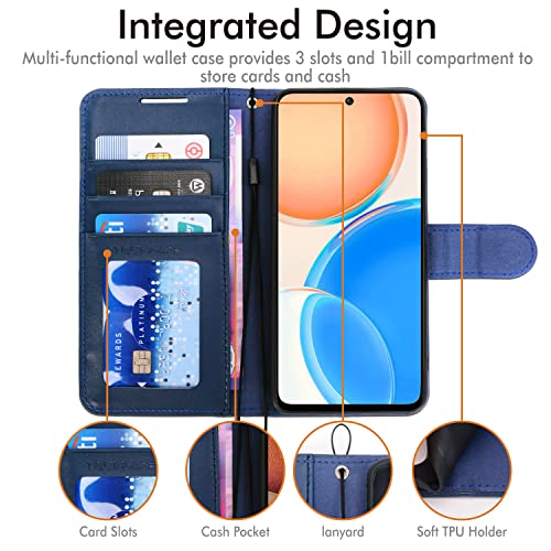 [Wallet Case] Protective Cover with Cash & Card Holder, Stand and Wrist Strap For Honor X8