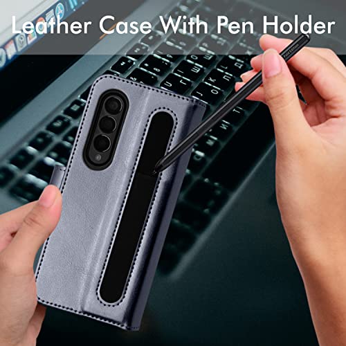 [Leather Wallet Case] Protective Cover with Cash & Card Holder, Stand and Wrist Strap For Samsung Galaxy Z Fold 4