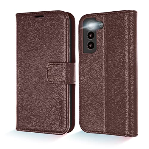 [Leather Wallet Case] Genuine Leather [RFID Blocking] Magnetic Flip Case with Card & Slots and Stand For Samsung Galaxy S22 Plus