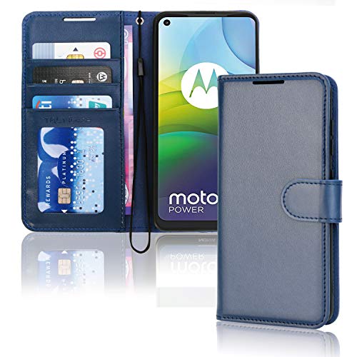 [Wallet Case] Protective Cover with Cash & Card Holder, Stand and Wrist Strap For Motorola Moto G9 Power