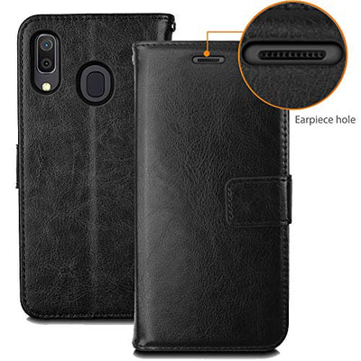 [Wallet Case] Protective Cover with Cash & Card Holder, Stand and Wrist Strap For Samsung Galaxy A20e