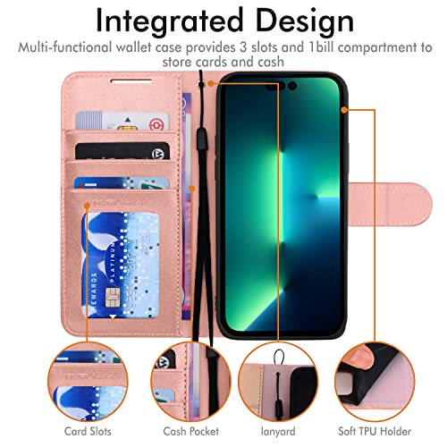 [Wallet Case] Protective Cover with Cash & Card Holder, Stand and Wrist Strap For Apple iPhone 14 Pro Max