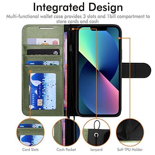 [Wallet Case] Protective Cover with Cash & Card Holder, Stand and Wrist Strap For Apple iPhone 13