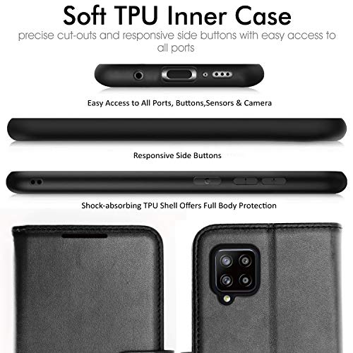 [Wallet Case] Protective Cover with Cash & Card Holder, Stand and Wrist Strap For Samsung Galaxy A42 5G