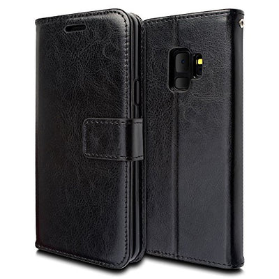 [Wallet Case] Protective Cover with Cash & Card Holder, Stand and Wrist Strap For Samsung Galaxy S9