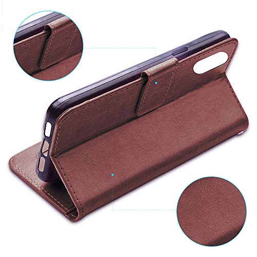 [Wallet Case] Protective Cover with Cash & Card Holder, Stand and Wrist Strap For Apple iPhone XS Max