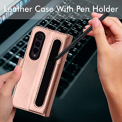 [Leather Wallet Case] Protective Cover with Cash & Card Holder, Stand and Wrist Strap For Samsung Galaxy Z Fold 4