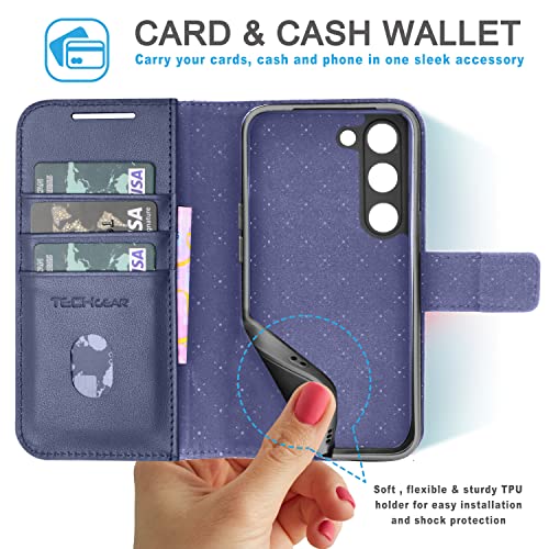 [Leather Wallet Case] Genuine Leather [RFID Blocking] Magnetic Flip Case with Card & Slots and Stand For Samsung Galaxy S23 Plus