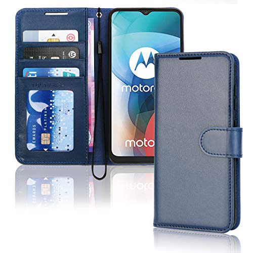 [Wallet Case] Protective Cover with Cash & Card Holder, Stand and Wrist Strap For Motorola Moto E7