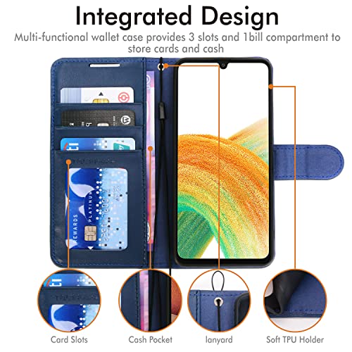 [Wallet Case] Protective Cover with Cash & Card Holder, Stand and Wrist Strap For Samsung Galaxy A33 5G