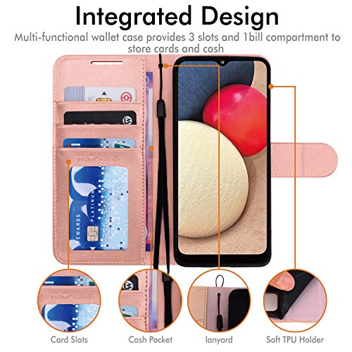[Wallet Case] Protective Cover with Cash & Card Holder, Stand and Wrist Strap For Samsung Galaxy A02s
