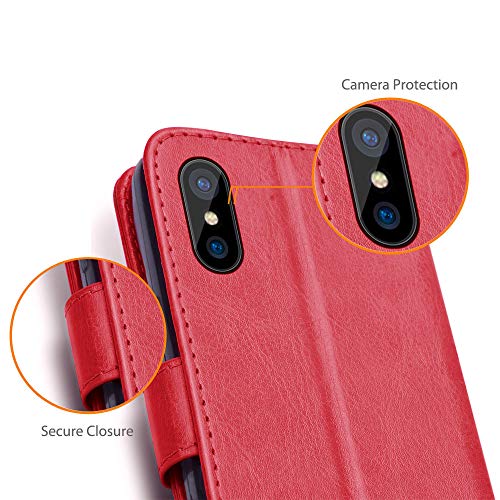 [Wallet Case] Protective Cover with Cash & Card Holder, Stand and Wrist Strap For Apple iPhone XS Max