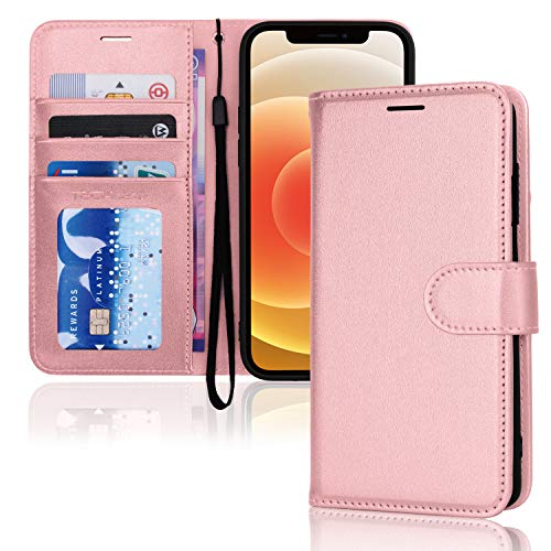 [Wallet Case] Protective Cover with Cash & Card Holder, Stand and Wrist Strap For Apple iPhone 12 / iPhone 12 Pro
