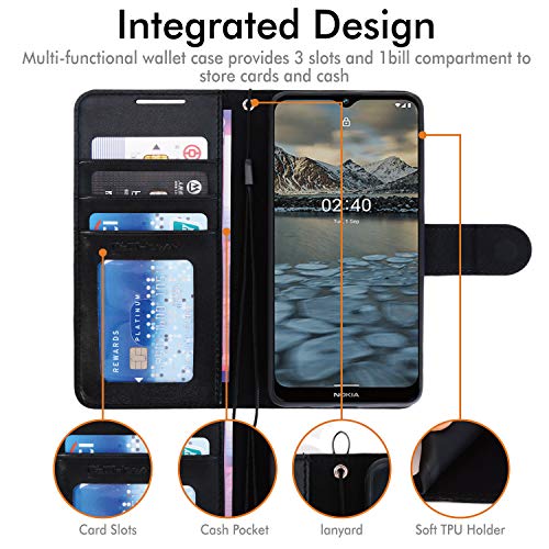 [Wallet Case] Protective Cover with Cash & Card Holder, Stand and Wrist Strap For Nokia 2.4