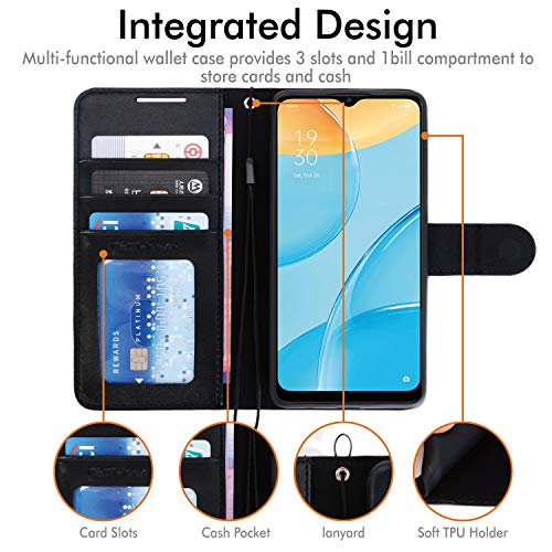 [Wallet Case] Protective Cover with Cash & Card Holder, Stand and Wrist Strap For Oppo A15 / A15s