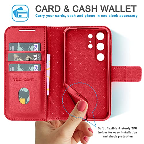[Leather Wallet Case] Genuine Leather [RFID Blocking] Magnetic Flip Case with Card & Slots and Stand For Samsung Galaxy S23 Ultra