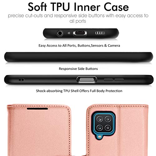 [Wallet Case] Protective Cover with Cash & Card Holder, Stand and Wrist Strap For Samsung Galaxy A12