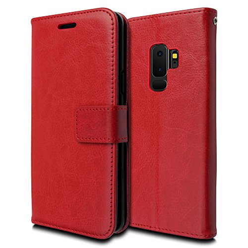 [Wallet Case] Protective Cover with Cash & Card Holder, Stand and Wrist Strap For Samsung Galaxy S9 Plus