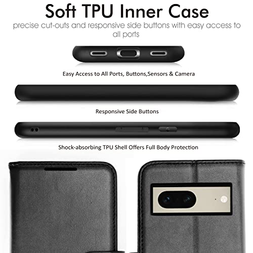 [Wallet Case] Protective Cover with Cash & Card Holder, Stand and Wrist Strap For Google Pixel 7
