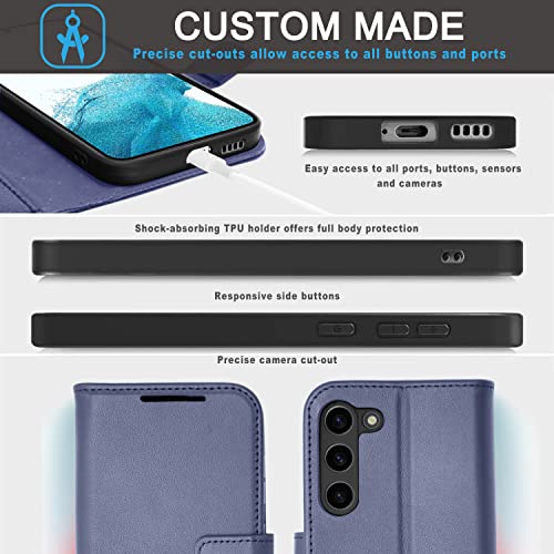 [Leather Wallet Case] Genuine Leather [RFID Blocking] Magnetic Flip Case with Card & Slots and Stand For Samsung Galaxy S23 Plus