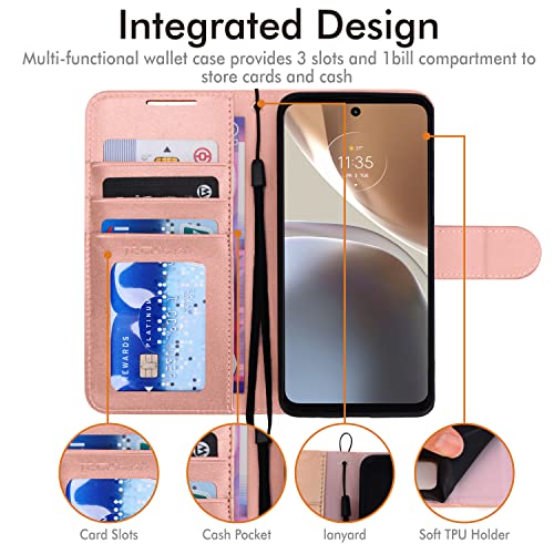 [Wallet Case] Protective Cover with Cash & Card Holder, Stand and Wrist Strap For Motorola Moto G32