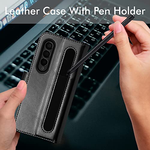 [Leather Wallet Case] Protective Cover with Cash & Card Holder, Stand and Wrist Strap For Samsung Galaxy Z Fold 4