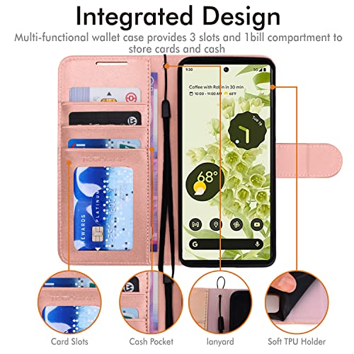 [Wallet Case] Protective Cover with Cash & Card Holder, Stand and Wrist Strap For Google Pixel 6 Pro